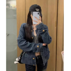 批发气质小香风老钱***牛仔外套女<b class='q'>春秋</b>季新款小众肌理感立领百搭夹克