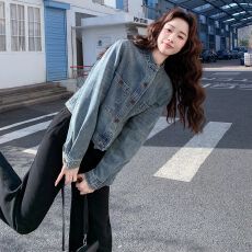 批发做旧水洗复古立领牛仔短款外套女春<b class='q'>秋</b>超火小众高级感休闲夹克上衣