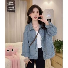 批发翻领蓝色<b class='q'>牛仔</b>短外套女春秋2026新款小个子百搭设计感复古夹克<b class='q'>上衣</b>