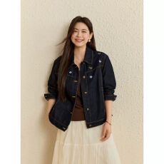 批发复古深蓝色牛仔外套女 2026秋季时髦绣花开衫小个子宽松夹克上衣