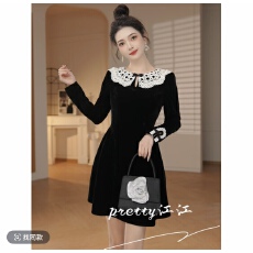 批发Pretty小众设计师品牌江江定制  气质名媛小个子时尚小黑裙
