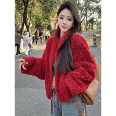 批发官图 韩版时尚休闲加厚立领毛外套秋冬小众洋气外穿宽松夹克上衣