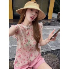 批发飞飞袖印花衬衫上衣+短裤两件套女<b class='q'>欧洲站</b>2026年夏季新款时尚<b class='q'>套装</b>