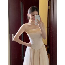 批发法式仙女风多穿法蕾丝飘带公主纱<b class='q'>裙</b>女夏季<b class='q'>礼服</b>白色显瘦长<b class='q'>裙</b>