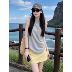 批发美式<b class='q'>街头</b>风浅灰无袖t恤女2026夏季炸街别致绝美小上衣音乐节穿搭