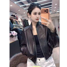 批发秋冬黑色自然发泡复古立领皮衣女<b class='q'>短</b>款宽松机车夹克羊皮外套