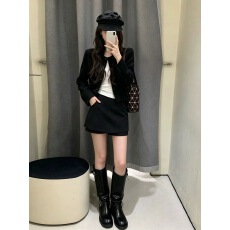 批发法式黑色西装套装裙子女早秋季2026新款小个子香风穿搭一整套短裙