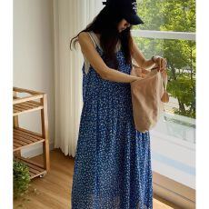 批发已出货 连衣裙夏季新款韩国可爱花朵无袖碎花A字型<b class='q'>背心</b>吊带<b class='q'>长裙</b>子