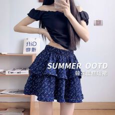 批发已出货 韩版碎花半身裙女夏季新款<b class='q'>高腰</b>显瘦短裙小个子蓬蓬蛋糕裙