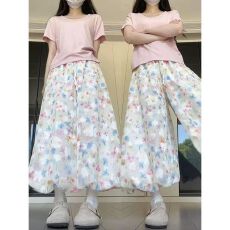 批发原版面料温柔风彩色碎花<b class='q'>裙裤</b><b class='q'>女</b>夏季新款宽松垂感冰丝阔腿<b class='q'>裤</b>