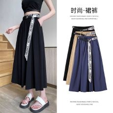 批发送腰带薄款阔腿裤<b class='q'>中长</b><b class='q'>裙裤</b><b class='q'>女</b>夏季高腰七分小个子宽松半身裤裙子