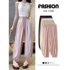 批发冰丝灯笼裤<b class='q'>女</b>夏季薄款2026新款小个子防蚊宽松束脚运动哈伦奶奶裤