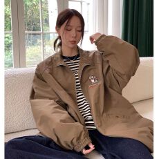 批发韩版慵懒风狗狗爆款棒球服外套女韩系<b class='q'>春</b>季夹克上衣立领工装开衫
