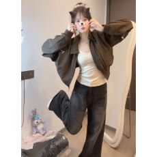 批发美拉德穿搭棕色短款夹克外套女秋季复古辣妹开衫百搭<b class='q'>棒球</b>服上衣潮