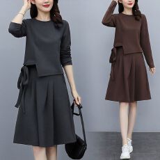 批发裙子套装2025秋季新款胖mm韩版<b class='q'>高档</b>时尚宽松显瘦两件套大码<b class='q'>连衣裙</b>
