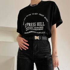 批发宽松版原版外贸韩版复古字母印花宽松大码<b class='q'>短袖</b><b class='q'>T</b><b class='q'>恤</b>百搭休闲上衣