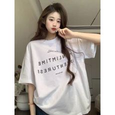 批发宽松版原版外贸韩版复古字母印花宽松大码<b class='q'>短袖</b><b class='q'>T</b><b class='q'>恤</b>百搭休闲上衣