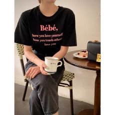 批发宽松版原版外贸韩版复古字母印花宽松大码短袖T恤百搭休闲上衣