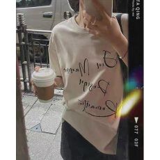 批发宽松版原版外贸韩版复古字母印花宽松大码短袖T恤百搭休闲上衣