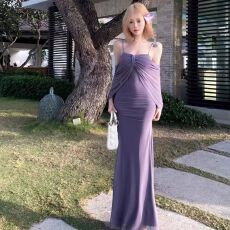 批发原版布+胸垫】无袖抹胸鱼骨连衣裙女夏季收腰显瘦气质<b class='q'>包臀</b><b class='q'>长裙</b>子