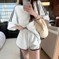 批发慵懒风<b class='q'>休闲</b>运动套装女夏季学生小个子宽松薄款短袖<b class='q'>短裤</b>跑步两件套