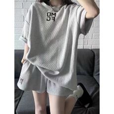 批发韩版复古运动服套装<b class='q'>女</b>学生夏季宽松短袖<b class='q'>短裤</b>时尚休闲华夫格两件套