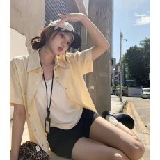 批发已出货 小狗刺绣短袖<b class='q'>衬衫</b>女夏季宽松polo领<b class='q'>条纹</b>半袖<b class='q'>衬衣</b>休闲外套