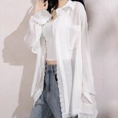 批发已出货蕾丝花边防晒衬衫女夏季薄款透气宽松垂感雪纺衬衣外搭开衫