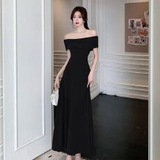 批发已出货 原版简单大方得体一字肩连衣裙子<b class='q'>女装</b>新款夏季韩版长裙