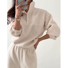 批发时尚套装女<b class='q'>韩国</b>chic羊羔毛套装冬季新款套头上衣宽松阔腿长裤子潮