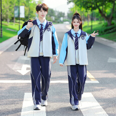 批发实拍情侣装秋冬学生班服4件套校服冲锋衣套装