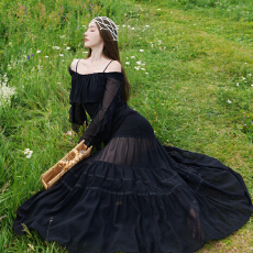 批发暗夜生花, 长度盖脚面改短会吊起来荷叶边连衣裙