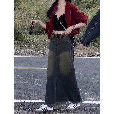 批发<b class='q'>春</b>秋新款流苏下摆牛仔半身裙女