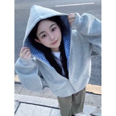 批发仿棉复合2025新款秋季美式复古连帽<b class='q'>卫衣</b>女ins宽松加绒加厚<b class='q'>开衫</b>ins