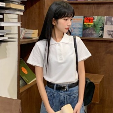 批发白色短袖T恤女士翻领上衣半袖显瘦夏季宽松胖MM<b class='q'>加大码</b>纯色POLO衫