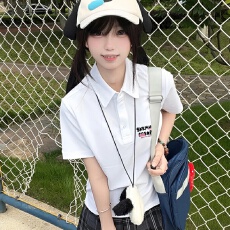 批发日系户外休闲polo衫短袖T恤<b class='q'>女</b>夏季2025新款宽松设计感小众<b class='q'>半袖</b>衫