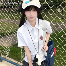 批发polo衫女夏季2025新款中长款学院风修身显瘦卡通印花短袖<b class='q'>T</b><b class='q'>恤</b><b class='q'>潮牌</b>