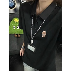 批发大码短袖POLO衫女2025年新款夏季简约翻领休闲上衣宽松学生<b class='q'>体恤衫</b>