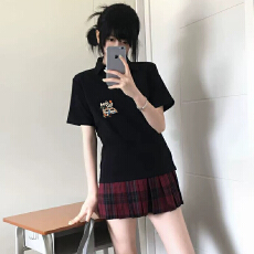 批发宽松加大码chic韩版打底衫印花上衣春夏季女装修身短袖T恤POLO衫