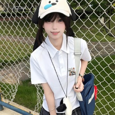 批发潮牌大码百搭POLO衫男女同款短袖<b class='q'>T</b><b class='q'>恤</b>设计感字母印花美式ins上衣服