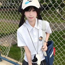 批发夏季T恤高街宽松大码白色短袖T恤<b class='q'>女</b>大码上衣服POLO领<b class='q'>半袖</b>体恤衫潮