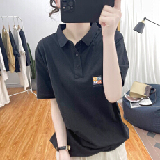 批发胖MM大码2025夏季新款百搭宽松中长款polo印花上衣<b class='q'>女</b>短袖t恤<b class='q'>半袖</b>