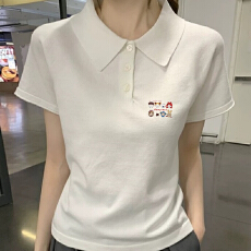 批发<b class='q'>日系</b>学院风POLO衫白色短袖t恤女夏季2025新款<b class='q'>甜美</b>jk少女正肩上衣