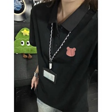 批发白色正肩polo衫短袖<b class='q'>女</b>夏季高级感宽松翻领t恤纯色基础款情侣<b class='q'>半袖</b>