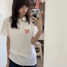 批发美式基础款白色polo衫<b class='q'>女</b>男款夏季重磅正肩翻领T恤学院风<b class='q'>半袖</b>上衣