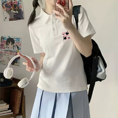 批发大码短袖POLO衫女2025年新款夏季简约翻领休闲上衣宽松学生<b class='q'>体恤衫</b>