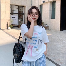 批发纯棉220g韩系ins短袖t恤<b class='q'>男</b>女夏季潮<b class='q'>体恤</b>卡通印花宽松半袖<b class='q'>男</b>女上衣