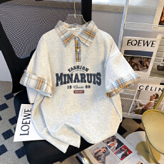 批发显瘦<b class='q'>夏季</b>polo设计半袖短袖新款拼接大码格子印花宽松学院上衣修身