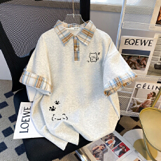 批发女外poloT恤翻领设计拼接简约<b class='q'>潮流</b>格子夏季休闲<b class='q'>时尚</b>学院短袖大码