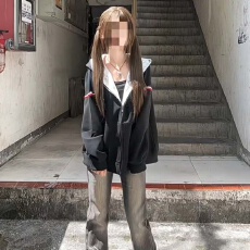 潮流卫衣连帽拉链外套女生春秋季织带装饰美式学院风复古百搭上衣